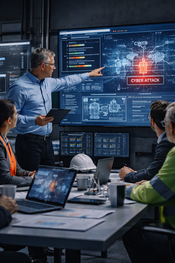 Cyber security tabletop exercise simulating incident response and business continuity decision-making.