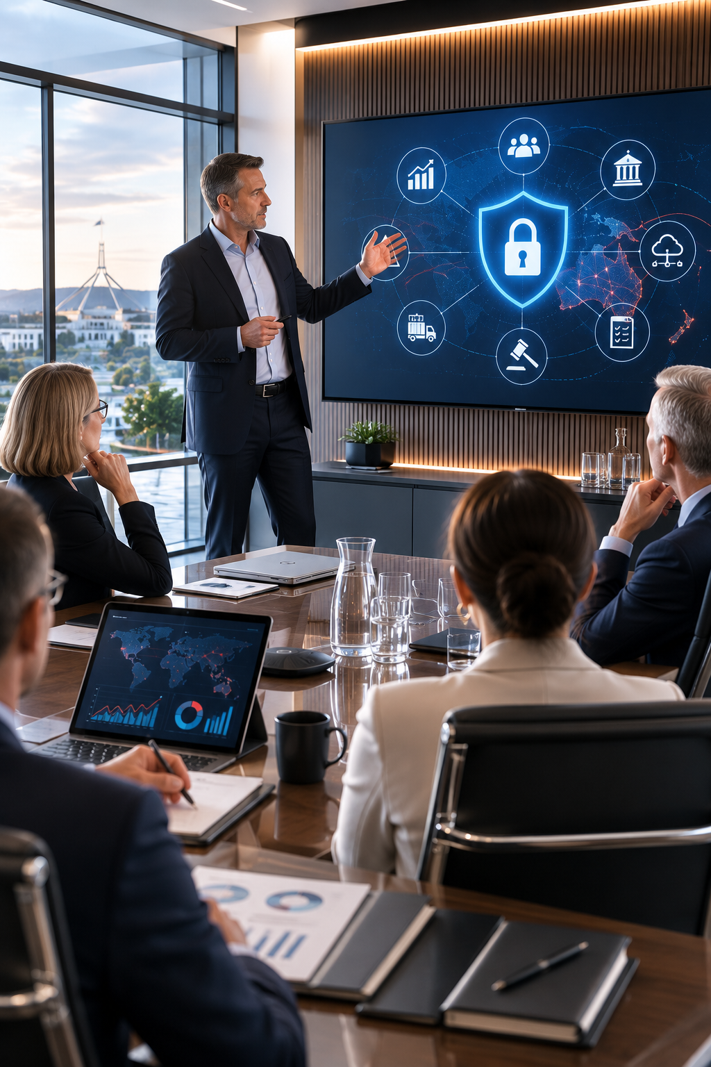 Executive cyber security awareness training session for board members focused on governance, cyber risk and organisational resilience.